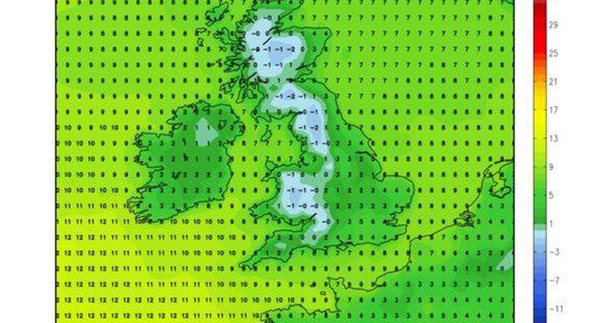 UK weather maps turn blue as 'heatwave' ends with -1C freeze in parts