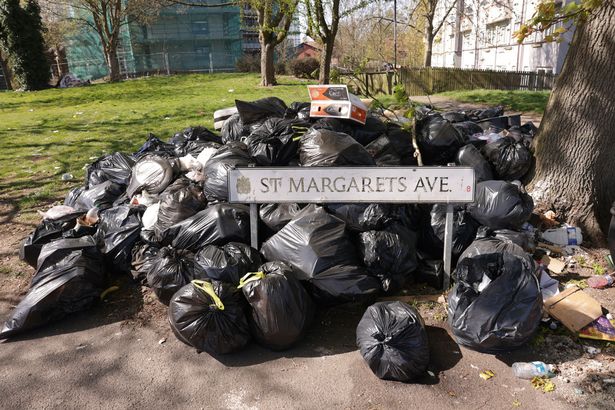 Bin bags left on the corner of St Margaret's Avenue and St Margaret's Road in Alum Rock during the Birmingham bin workers strike