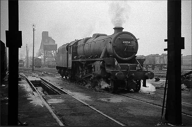 A steam locomotive at Newton Heath in the 1940s.