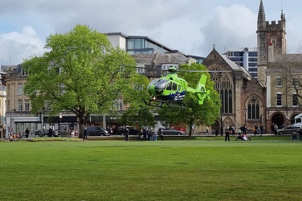 Air ambulance above College Green.