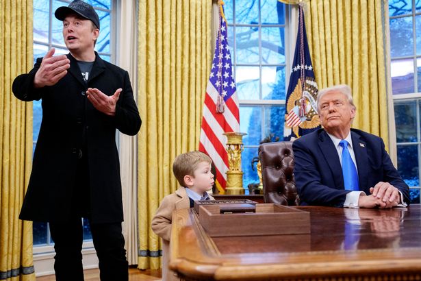 Musk with his son X in the Oval Office with Donald Trump