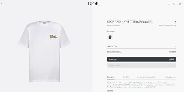 The real version of the DIOR T-shirt which we got a copy of 