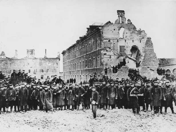 Prussian troops within the ruins of Fort Issy near Versailles at the siege of Paris during the Franco-Prussian War on 1 February 1871