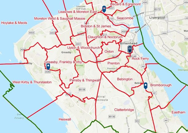 The proposed ward boundaries for Wirral.