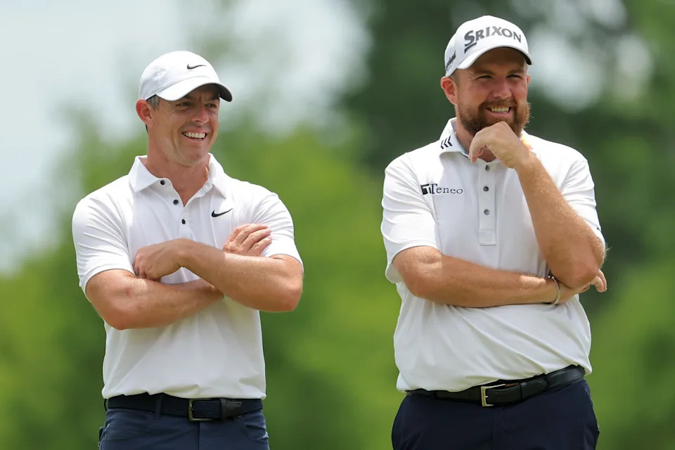 Rory McIlroy of Northern Ireland and Shane Lowry of Ireland speak on day four of the Zurich Classic of New Orleans on April 27, 2025 in Avondale, Louisiana.<p><a href="https://www.gettyimages.com/detail/2212292634" rel="nofollow noopener" target="_blank" data-ylk="slk:Jonathan Bachman&sol;Getty Images;elm:context_link;itc:0;sec:content-canvas" class="link ">Jonathan Bachman&sol;Getty Images</a></p>