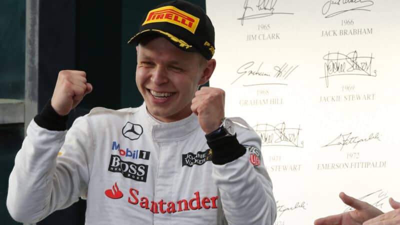 Kevin Magnussen (McLaren-Mercedes) on the podium after the 2014 Australian Grand Prix