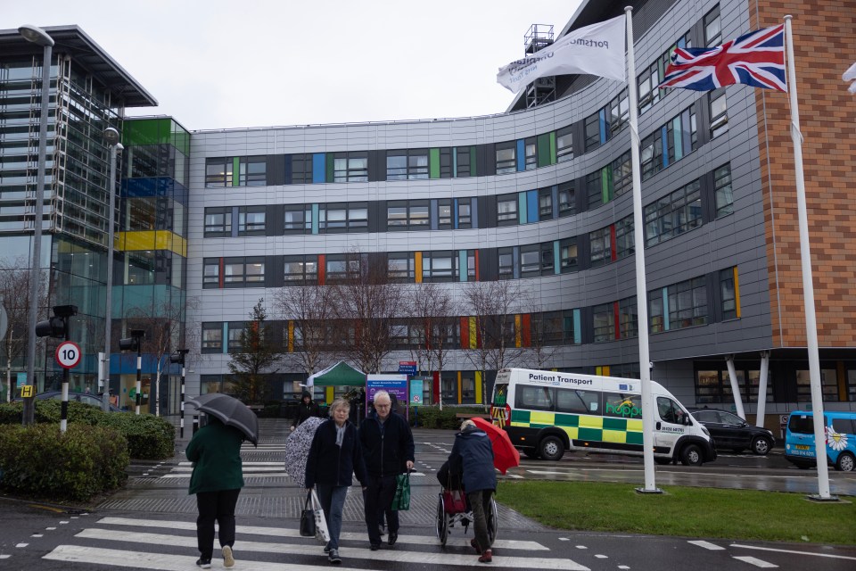 Exterior view of Queen Alexandra Hospital in Portsmouth, England.