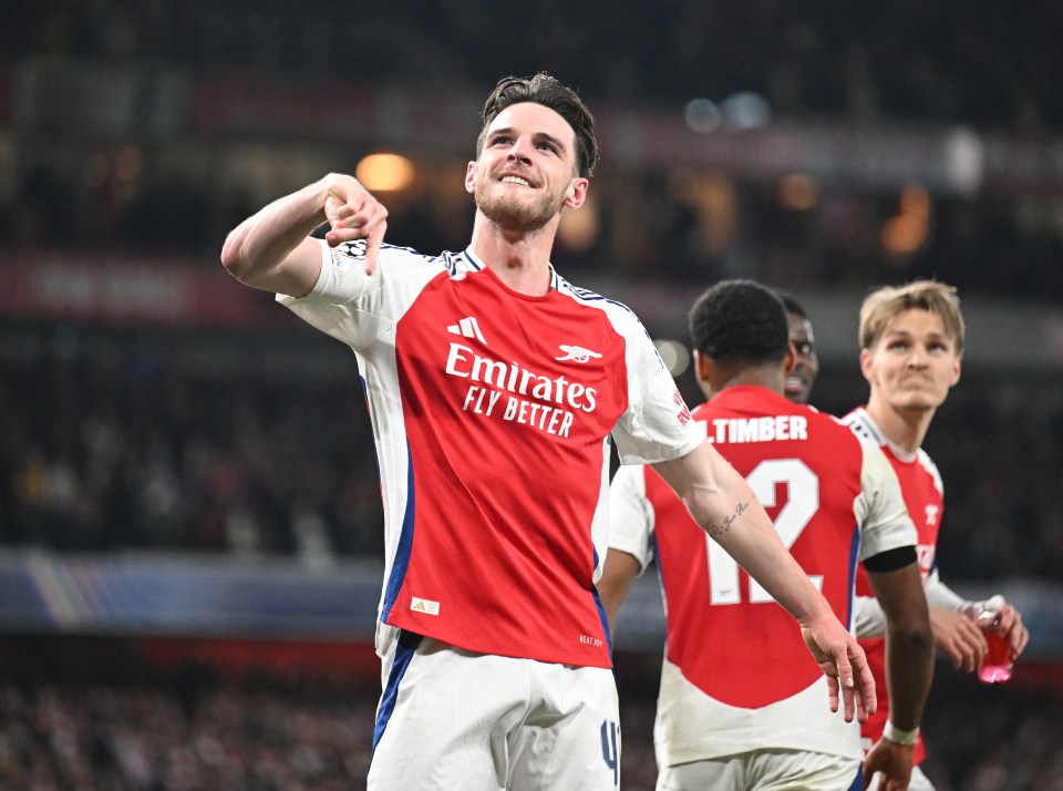 Declan Rice celebrating an Arsenal goal.
