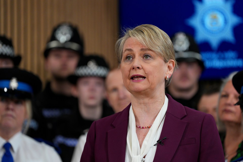 Yvette Cooper, Home Secretary, speaking at a Labour Party press conference.