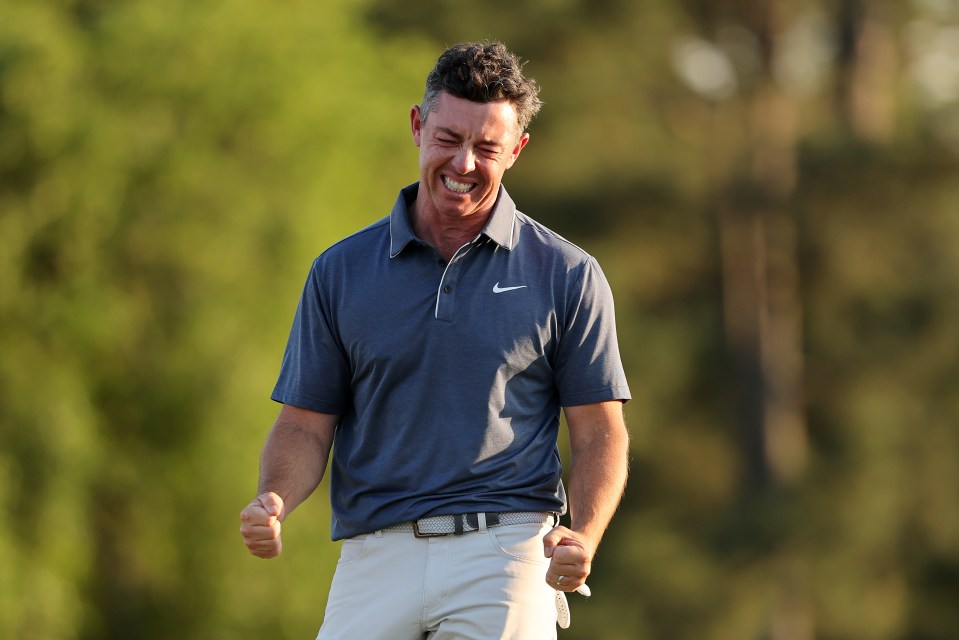 Rory McIlroy celebrating a golf victory.