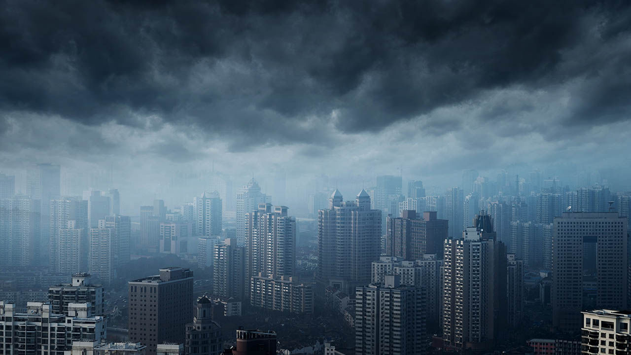 Dark storm clouds over Shanghai, China