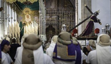 ‘Jesus the Nazarene’ and ‘Mary of Hope’ are seen in the local church on procession day.