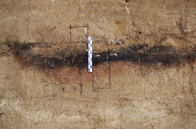 Section through the large fireplace at Korman' 9 archaeological site in Ukraine