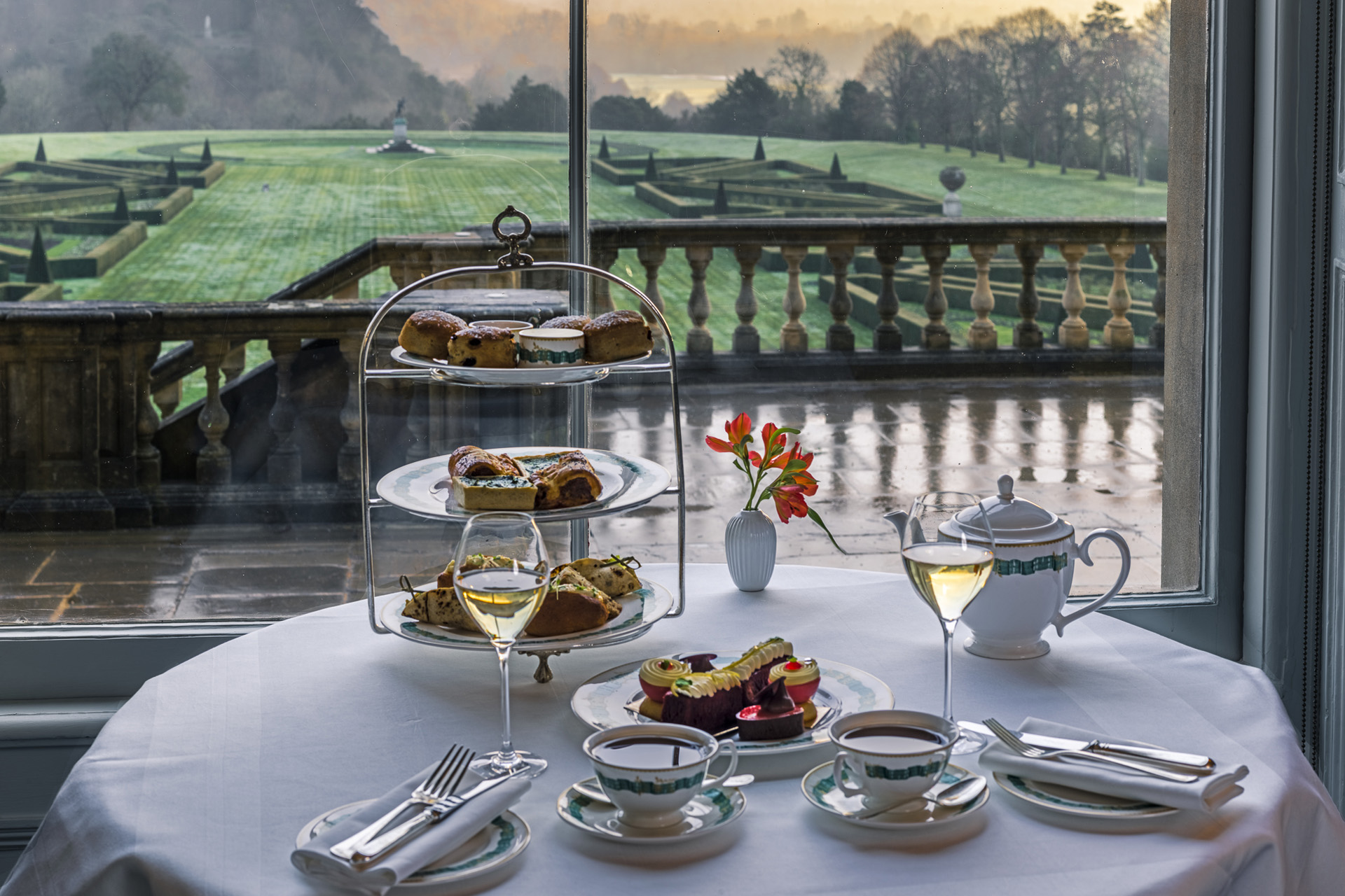 Afternoon tea with a view over Cliveden's gardens