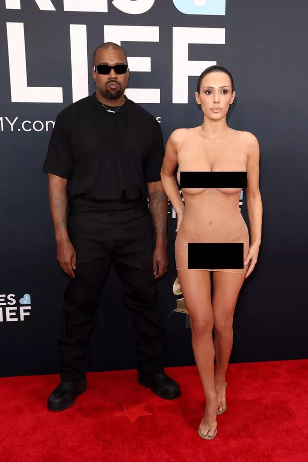 Kanye West and almost-naked Bianca Censori on red carpet