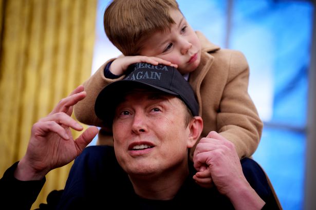 Elon Musk with his son X in the Oval Office