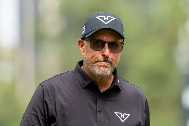 HONG KONG, CHINA - MARCH 9: Phil Mickelson of United States reacts on day three final round of LIV Golf Hong Kong at The Hong Kong Golf Club on March 9, 2025 in Hong Kong, China. (Photo by Yu Chun Christopher Wong/Eurasia Sport Images/Getty Images)