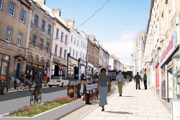 An artist impression of changes to the Park Street and Clifton Triangle area of Bristol -  Park Street pavement level