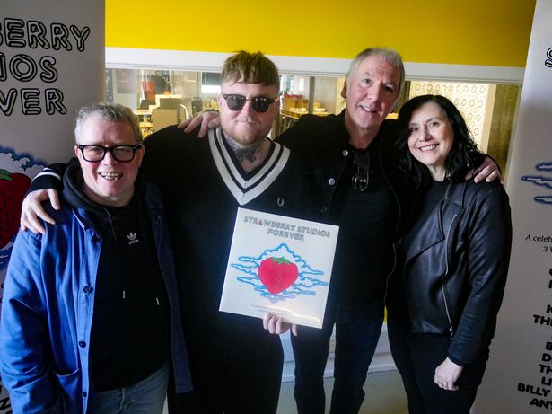 John and Rosemary from The Stockport Music Story with Thom Rylance of The Lottery Winners and Clint Boon 