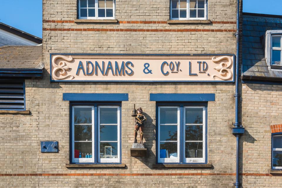 Adnams & Co Ltd brewery building detail in Southwold, England.