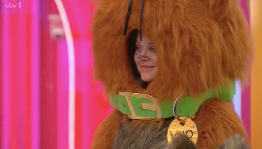 Screenshot of a person in a cat costume on Celebrity Big Brother.