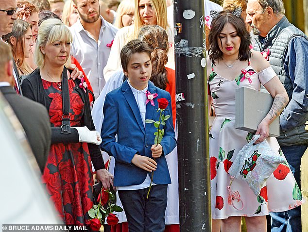 Saffie Rose's mother Lisa, brother Xander and sister Ashlee Bromwich attending the eight-year-old's colourful funeral following the horrific attack