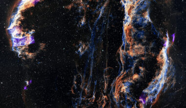 This is the supernova remnant called Cygnus Loop. The data examines this cloud of interstellar material interacting with the superheated, supernova blast wave.
