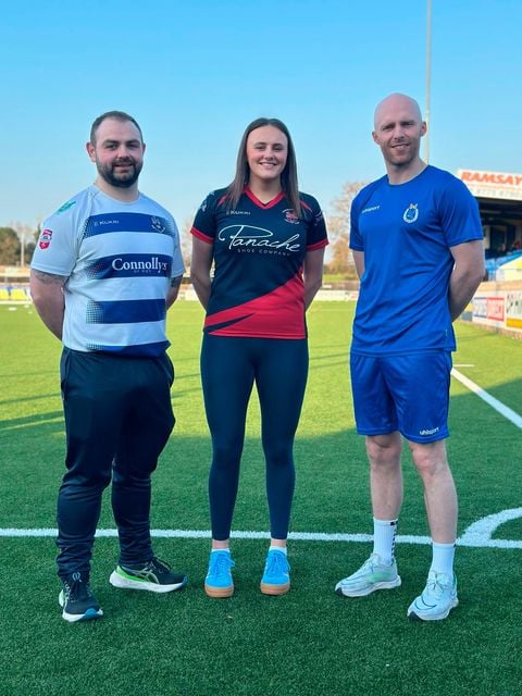 Ryan Abernethy (Dungannon Rugby Club), Lucy Redmond (Dungannon Ladies' Hockey Club) and Dean Curry (Dungannon Swifts). Photo: Dungannon Swifts FC