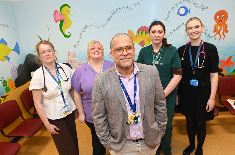  (front middle) ) Dr Juan Trujillo, paediatric allergist with team members (rear from left) Dr Zoe Palmer, Ciara Tobin, CNS Allergies, Dr Claire Holland and Dr Sadhbh Hurley, at Cork University Hospital. Picture: Larry Cummins