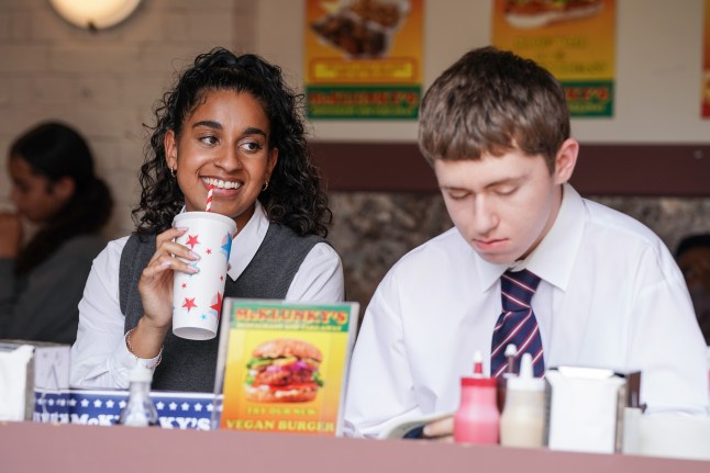 Avani and Barney enjoy a McKlunkys in EastEnders