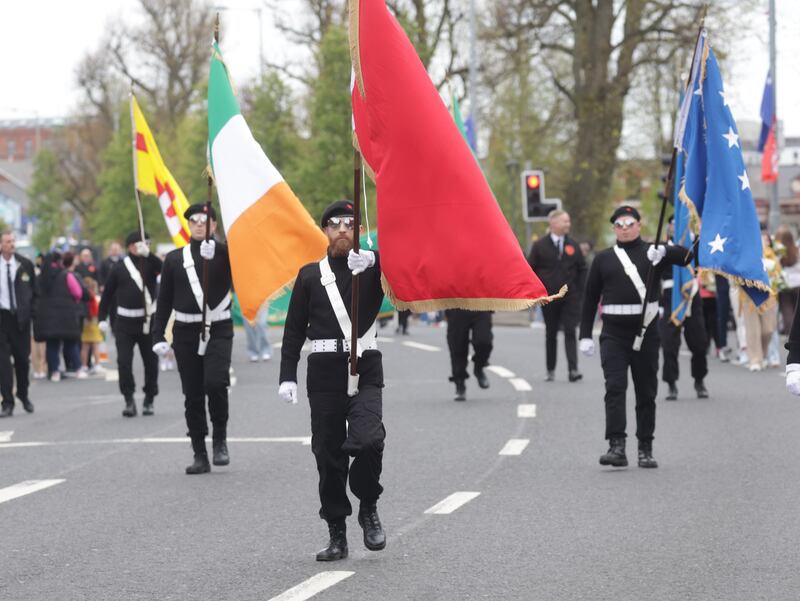 The Irish Republican Socialist Easter Commemoration Committee parade on Easter Sunday from Dunville Park along the Falls Road in West Belfast.
PICTURE COLM LENAGHAN