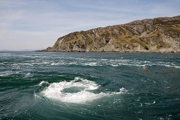 The Corryvreckan Whirlpool creating a vortex between the islands of Jura and Scarba
