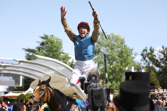 Alex Pantling/Getty Frankie Dettori riding Courage Mon Ami celebrates winning The Gold Cup during day three of Royal Ascot 2023 on June 22, 2023 in Ascot, England.