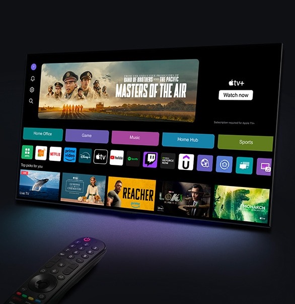 LG TV showing Claude app interface with various streaming apps and shows.