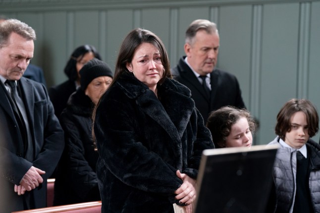 Stacey cries at Martin's funeral in EastEnders