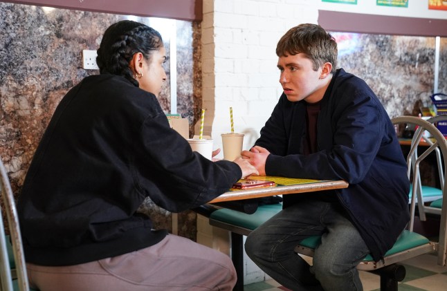 Avani and Barney enjoy a McKlunkys in EastEnders