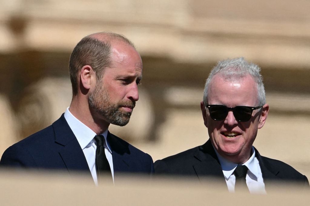 Britain's Prince William, Prince of Wales (L)( arrives for late Pope Francis' funeral ceremony 