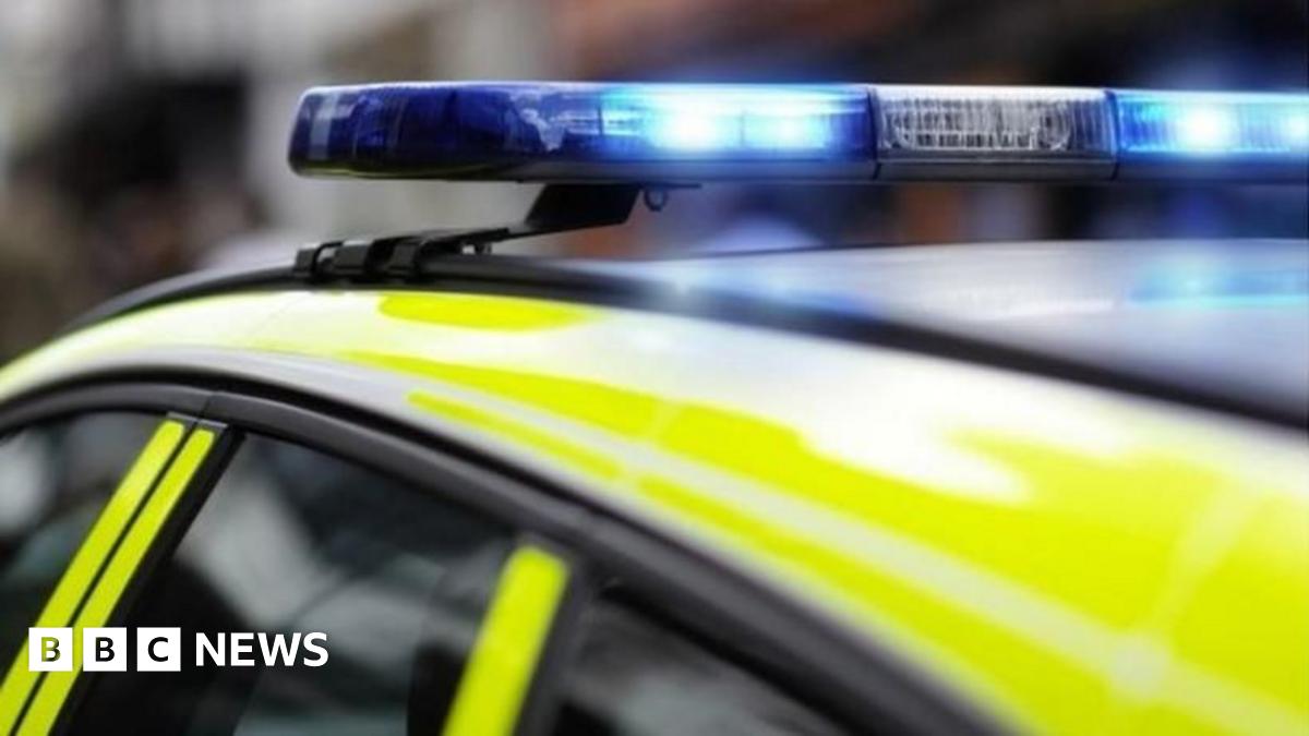 The top of a police car which has flashing blue emergency lights.