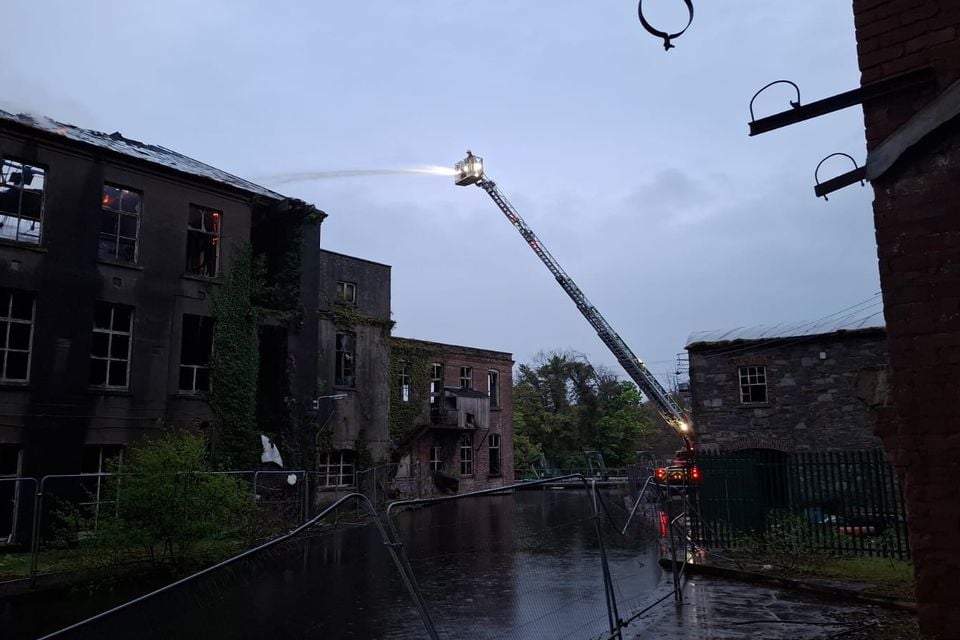 Firefighters battling the blaze at Herman’s Mill, Sion Mills. Photo Credit: NIFRS Facebook