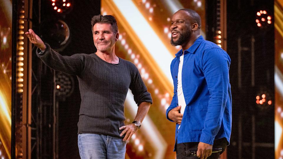 Simon Cowell pressed his Golden Buzzer for comedian Axel Blake, who already has his own show. (Syco/Thames/ITV)