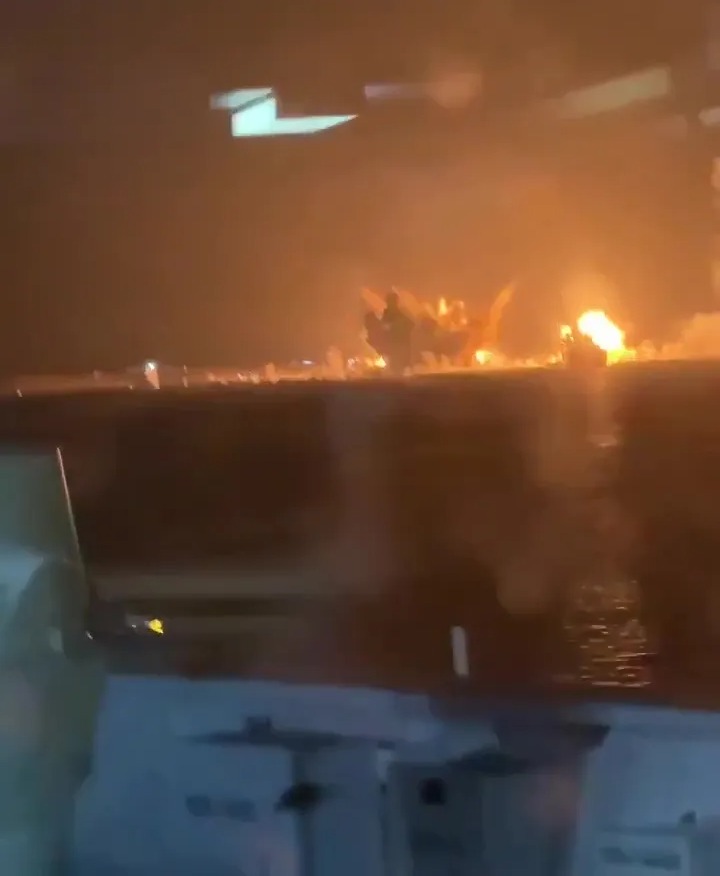 Nighttime video of explosions.