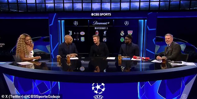 He announced the show in September last year by surprising Thierry , Jamie Carragher and Micah Richards in the CBS Sports studio (pictured)