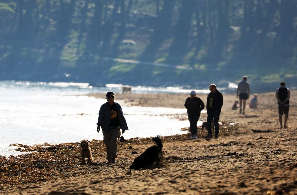 People make the most of the morning sunshine at Crawfordsburn beach, Friday, April 11, 2025.  (Photo by Peter Morrison)