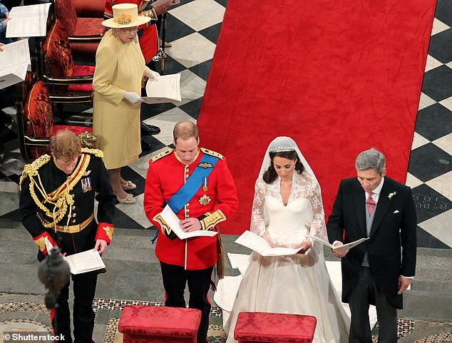 The four standing in Westminster Abbey during the wedding service