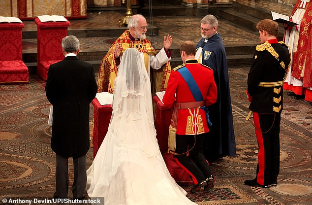 Michael, Kate, William and Harry during the wedding ceremony in Westminster Abbey