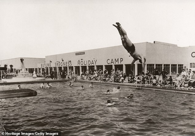 The Butlin's in Skegness was the first of Billy Butlin's iconic holiday camps. It opened in 1936 - and pictured above is its open-air pool. An advertisement from the time says tourists could 'meet the sun on the east coast' at the 'luxury' camp