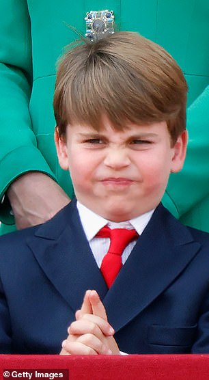 Louis makes a face during the RAF fly-past during Trooping the Colour in 2023