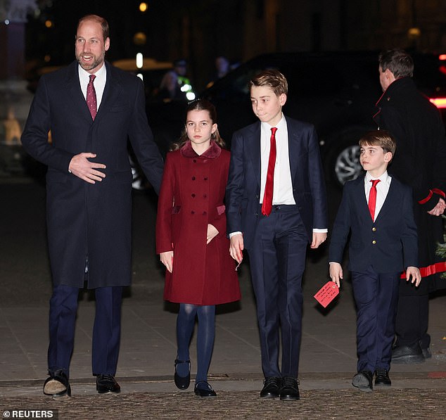 Louis was spotted at last year's Westminster Abbey carol concert holding a handwritten note that read: 'Thank you for granny and grandpa because they have played games with me'