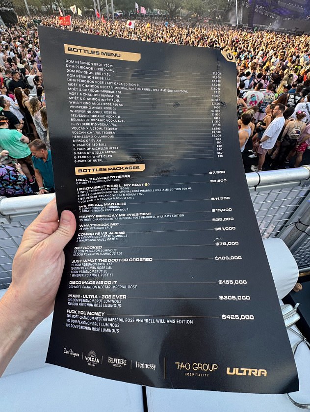 'It's crazy people think this is cool and a flex. Absolutely wild to me,' one person said on X after a punter shared a photo of the 2025 price list for bottles and packages