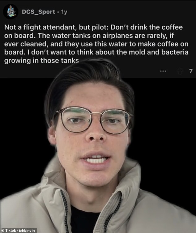 Kevin, a flight attendant for a US airline, shared to TikTok to warn passengers to avoid ordering the hot drink while on board as the way it is made can be extremely unsanitary